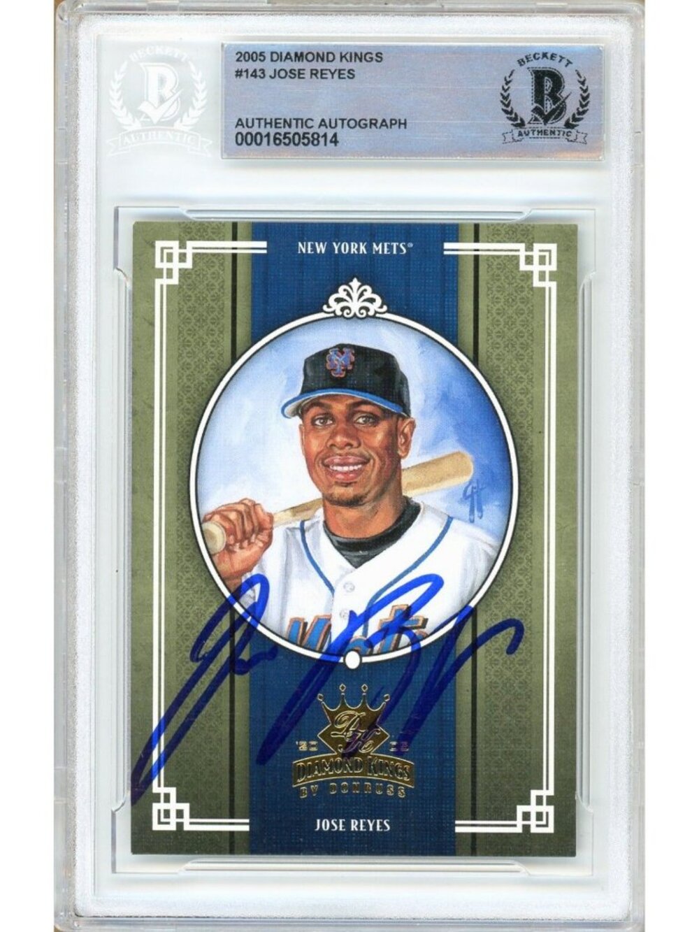 Jose Reyes Signed 2005 Donruss Diamond Kings #143 NY Mets BAS Slabbed Auto MLB
